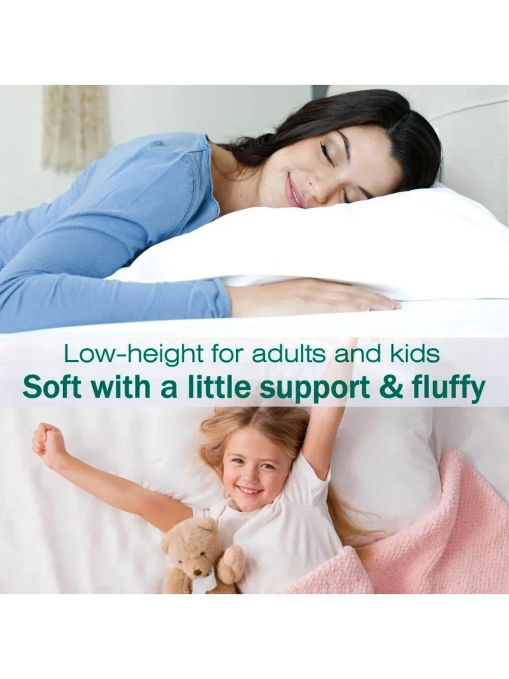 〽️Flat Ultra Thin Bed Pillows Standard Size Set of 2 Soft Down Alternative White